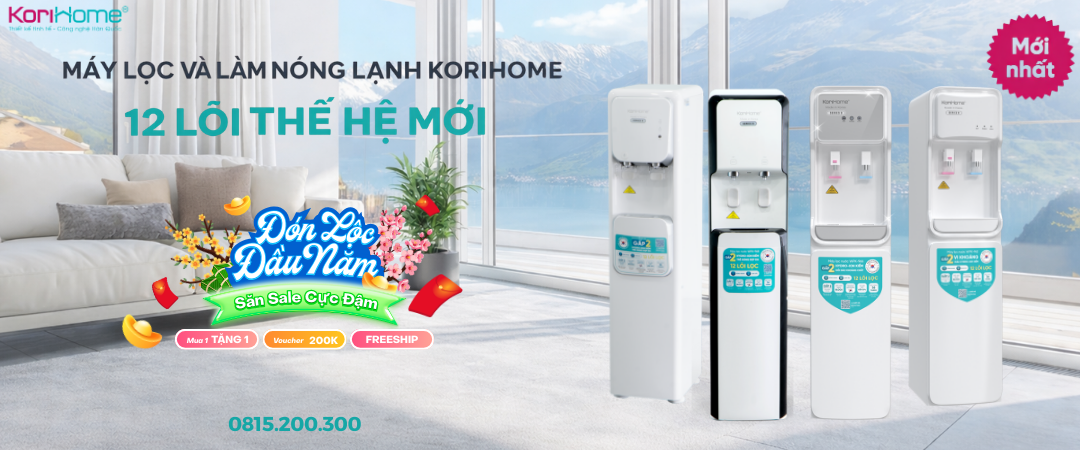 banner may loc nuoc korihome nong lanh 12 loi